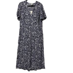 A New Day Navy Floral Maxi Dress‎ Flutter Sleeve V Neck Size XXL